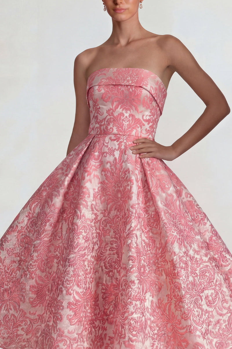 Load image into Gallery viewer, A Line Blush Floral Jacquard Long Formal Dress