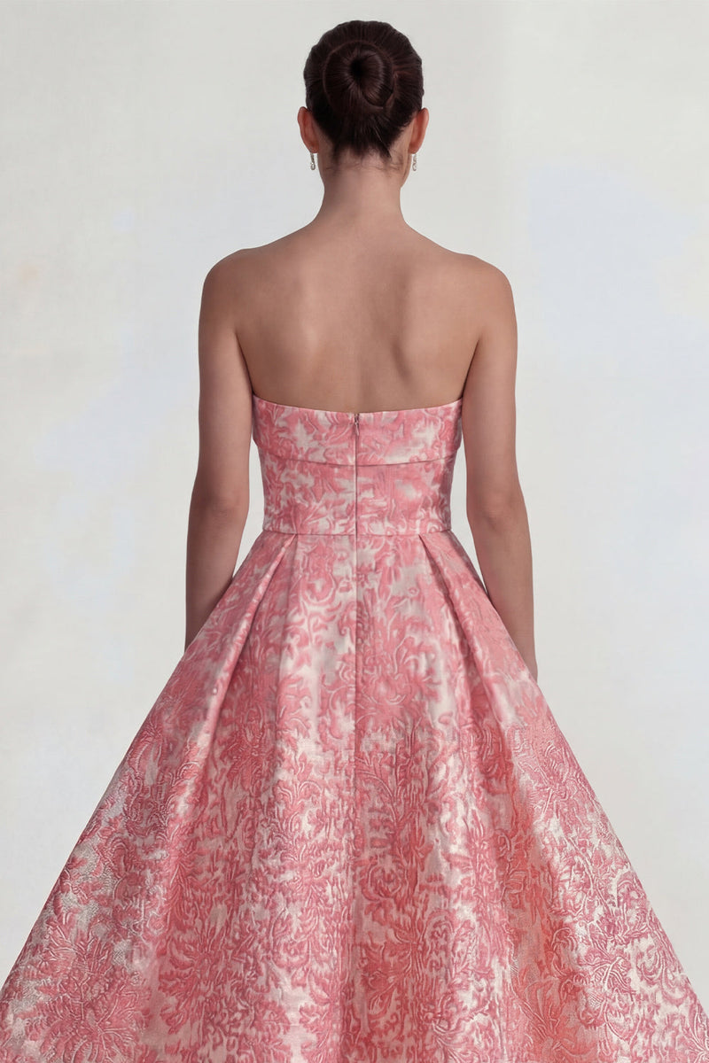 Load image into Gallery viewer, A Line Blush Floral Jacquard Long Formal Dress
