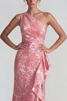 Load image into Gallery viewer, One Shoulder Mermaid Blush Floral Jacquard Long Formal Dress with Slit