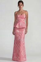 Load image into Gallery viewer, Sweetheart Mermaid Jacquard Blush Floral Long Formal Dress