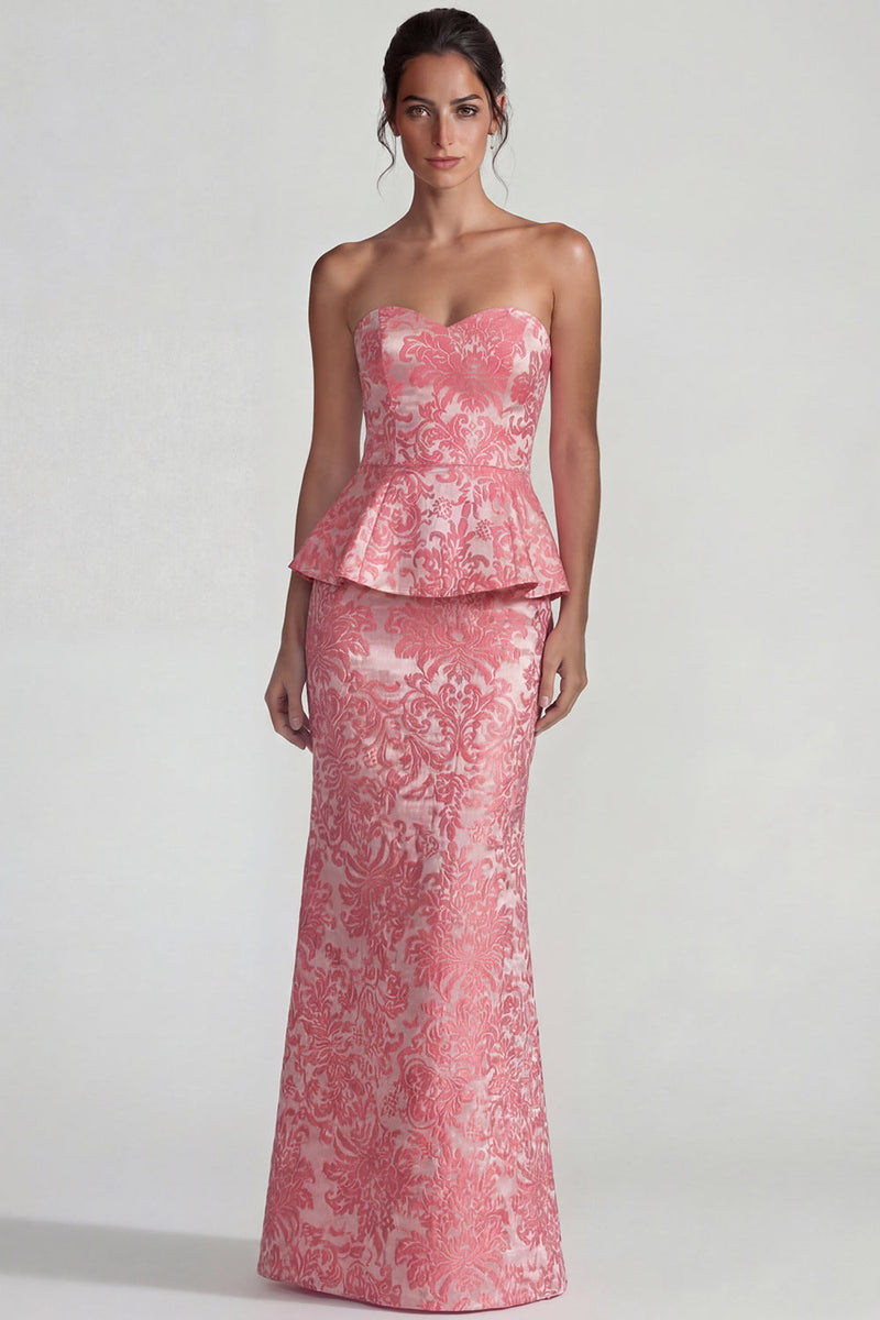Load image into Gallery viewer, Sweetheart Mermaid Jacquard Blush Floral Long Formal Dress