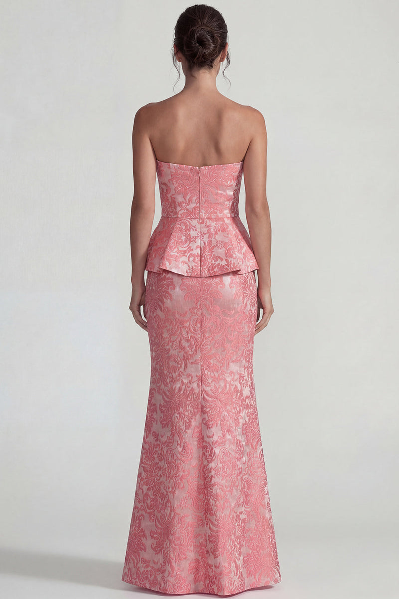 Load image into Gallery viewer, Sweetheart Mermaid Jacquard Blush Floral Long Formal Dress