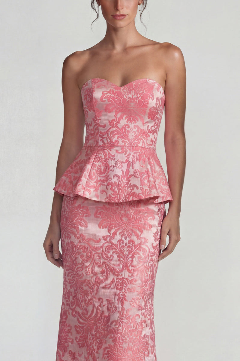 Load image into Gallery viewer, Sweetheart Mermaid Jacquard Blush Floral Long Formal Dress