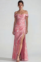 Load image into Gallery viewer, Blush Off the Shoulder Jacquard Mermaid Long Formal Dress