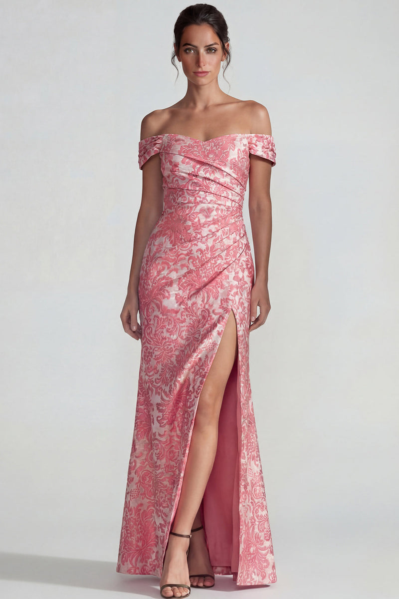 Load image into Gallery viewer, Blush Off the Shoulder Jacquard Mermaid Long Formal Dress