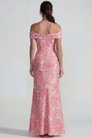 Load image into Gallery viewer, Blush Off the Shoulder Jacquard Mermaid Long Formal Dress