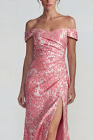 Load image into Gallery viewer, Blush Off the Shoulder Jacquard Mermaid Long Formal Dress