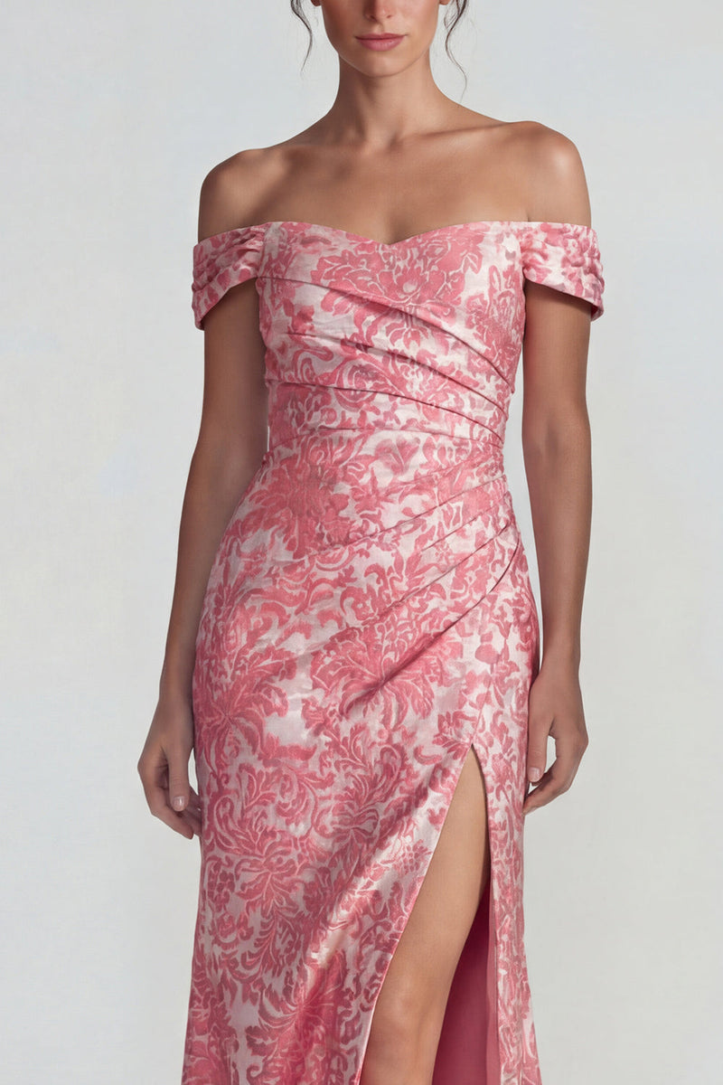 Load image into Gallery viewer, Blush Off the Shoulder Jacquard Mermaid Long Formal Dress