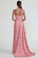 Load image into Gallery viewer, Strapless Sheath Ruffled Jacquard Floral Long Formal Dress with Slit