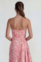 Load image into Gallery viewer, Strapless Sheath Ruffled Jacquard Floral Long Formal Dress with Slit