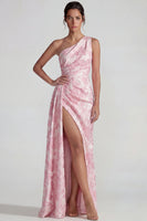 Load image into Gallery viewer, Lilac Sheath Jacquard One Shoulder Floral Long Formal Dress with Slit
