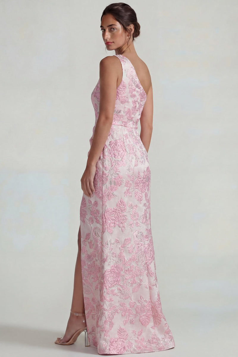 Load image into Gallery viewer, Lilac Sheath Jacquard One Shoulder Floral Long Formal Dress with Slit