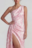Load image into Gallery viewer, Lilac Sheath Jacquard One Shoulder Floral Long Formal Dress with Slit