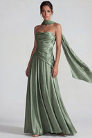 Load image into Gallery viewer, Dusty Sage A Line Satin Neck Scarf Long Formal Dress