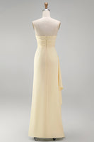 Load image into Gallery viewer, Light Yellow Strapless Ruffled Satin Sheath Long Formal Dress with Slit