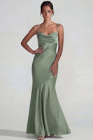 Load image into Gallery viewer, Dusty Sage Mermaid Spaghetti Straps Satin Long Formal Dress