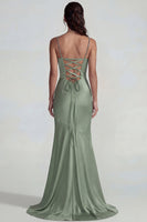 Load image into Gallery viewer, Dusty Sage Mermaid Spaghetti Straps Satin Long Formal Dress
