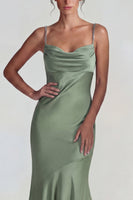 Load image into Gallery viewer, Dusty Sage Mermaid Spaghetti Straps Satin Long Formal Dress