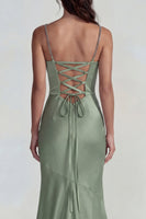 Load image into Gallery viewer, Dusty Sage Mermaid Spaghetti Straps Satin Long Formal Dress
