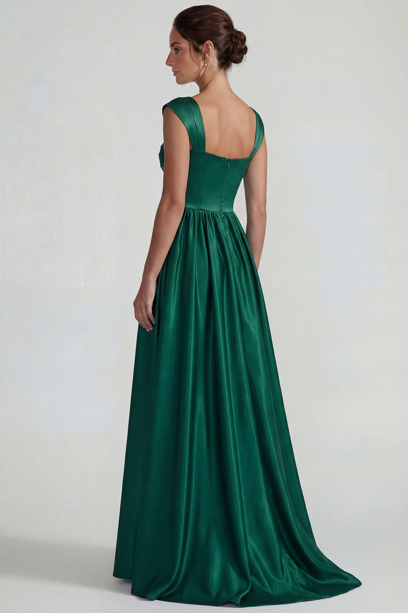 Load image into Gallery viewer, Dark Green Satin A Line Square Neck Long Formal Dress