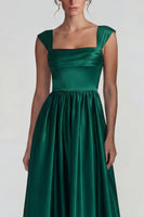 Load image into Gallery viewer, Dark Green Satin A Line Square Neck Long Formal Dress