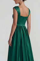 Load image into Gallery viewer, Dark Green Satin A Line Square Neck Long Formal Dress