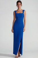 Load image into Gallery viewer, Royal Blue Sheath Square Neck Long Formal Dress with Slit