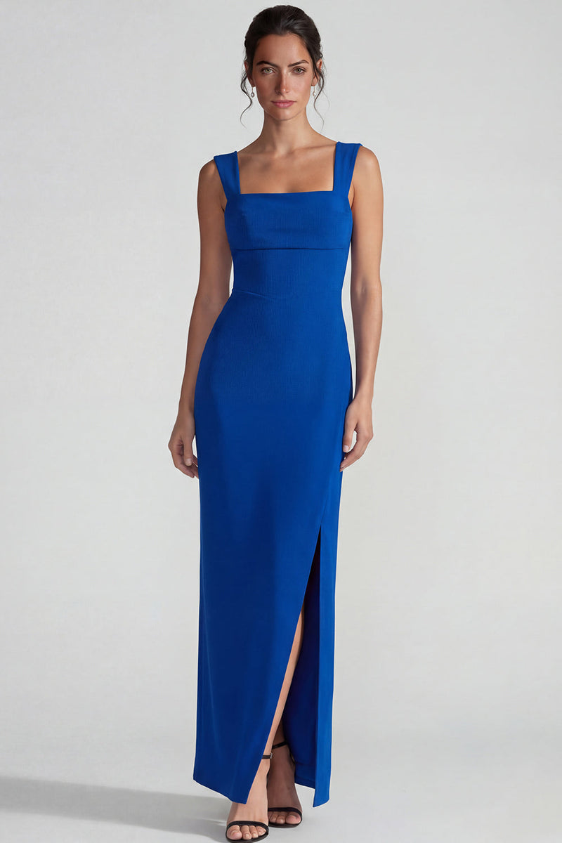 Load image into Gallery viewer, Royal Blue Sheath Square Neck Long Formal Dress with Slit