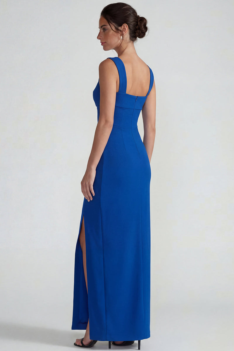 Load image into Gallery viewer, Royal Blue Sheath Square Neck Long Formal Dress with Slit