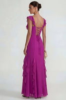 Load image into Gallery viewer, Dark Purple Ruffled Mermaid Long Formal Dress with Slit