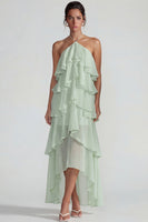 Load image into Gallery viewer, Blue A Line Halter Tiered Long Formal Dress with Ruffles