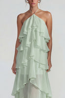 Load image into Gallery viewer, Blue A Line Halter Tiered Long Formal Dress with Ruffles