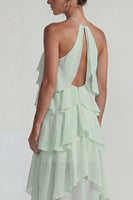 Load image into Gallery viewer, Blue A Line Halter Tiered Long Formal Dress with Ruffles