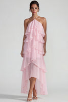 Load image into Gallery viewer, Blue A Line Halter Tiered Long Formal Dress with Ruffles