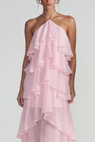 Load image into Gallery viewer, Blue A Line Halter Tiered Long Formal Dress with Ruffles