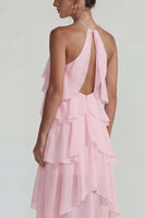 Load image into Gallery viewer, Blue A Line Halter Tiered Long Formal Dress with Ruffles