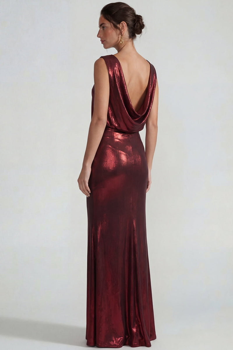 Load image into Gallery viewer, Burgundy Metallic Bateau Neck Long Mermaid Formal Dress