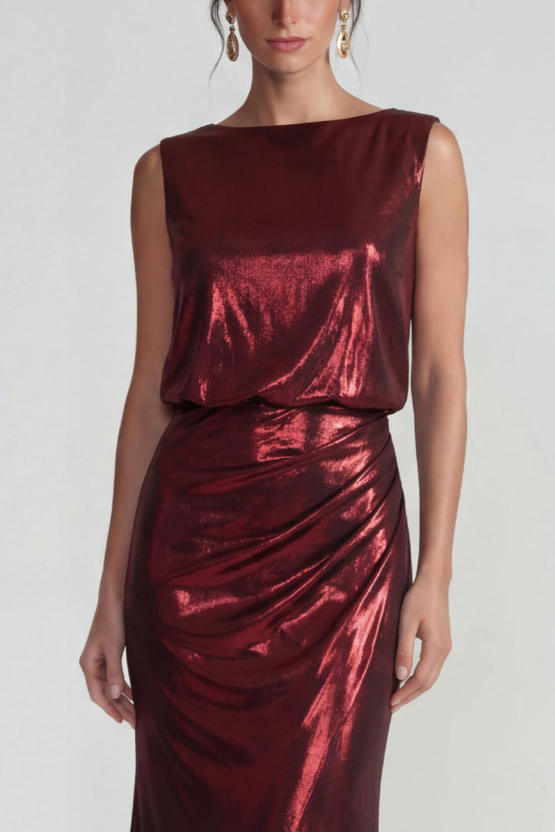 Load image into Gallery viewer, Burgundy Metallic Bateau Neck Long Mermaid Formal Dress