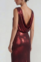 Load image into Gallery viewer, Burgundy Metallic Bateau Neck Long Mermaid Formal Dress