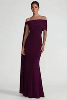 Load image into Gallery viewer, Burgundy Mermaid Off the Shoulder Long Formal Dress with Side Cape