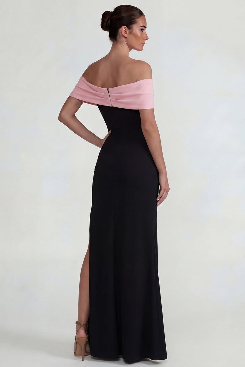 Load image into Gallery viewer, Off the Shoulder Mermaid Black Pink Long Formal Dress with Slit