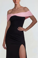 Load image into Gallery viewer, Off the Shoulder Mermaid Black Pink Long Formal Dress with Slit