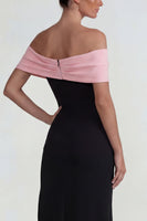 Load image into Gallery viewer, Off the Shoulder Mermaid Black Pink Long Formal Dress with Slit