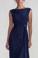 Load image into Gallery viewer, Navy Sheath Bateau Neck Maxi Formal Dress with Sash