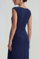Load image into Gallery viewer, Navy Sheath Bateau Neck Maxi Formal Dress with Sash