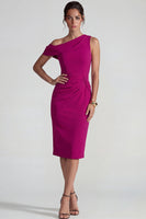 Load image into Gallery viewer, Fuchsia Bodycon One Shoulder Midi Formal Dress