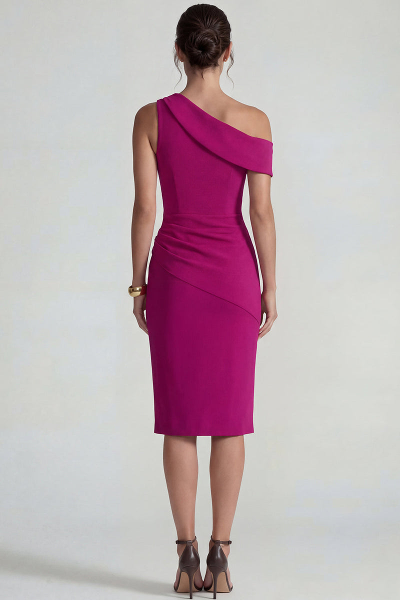 Load image into Gallery viewer, Fuchsia Bodycon One Shoulder Midi Formal Dress