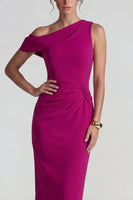 Load image into Gallery viewer, Fuchsia Bodycon One Shoulder Midi Formal Dress