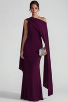 Load image into Gallery viewer, Burgundy Mermaid One Shoulder Long Formal Dress with Cape