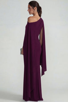 Burgundy Mermaid One Shoulder Long Formal Dress with Cape